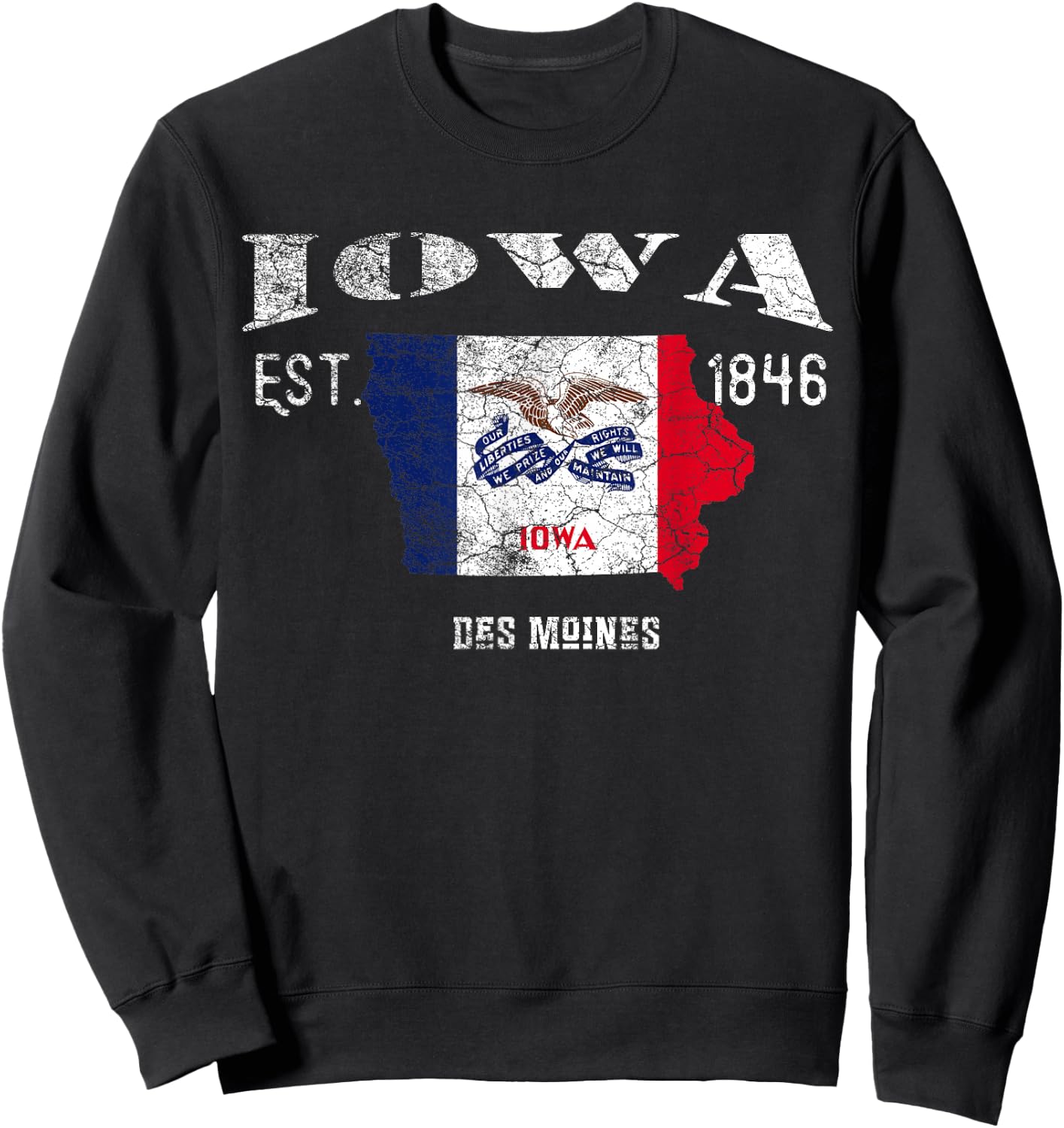 Vintage Iowa US State Flag and Map, Des Moines Sweatshirt - Sweatshirt | Black