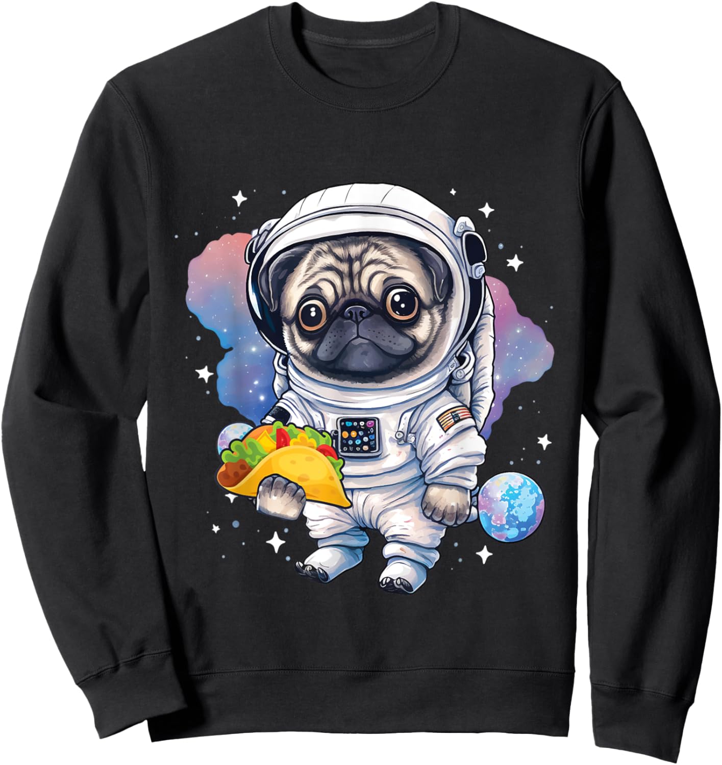 Astronaut Pug - Taco Lover Dog Owner Puppy Pet Trainer Women Girls Kids Sweatshirt - Sweatshirt | Black