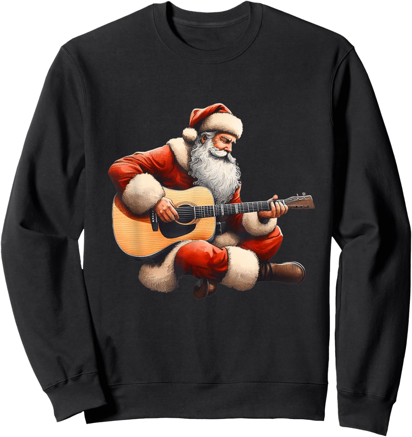 Guitarist Santa Cute Christmas Santa Playing Acoustic Guitar Sweatshirt - Sweatshirt | Black