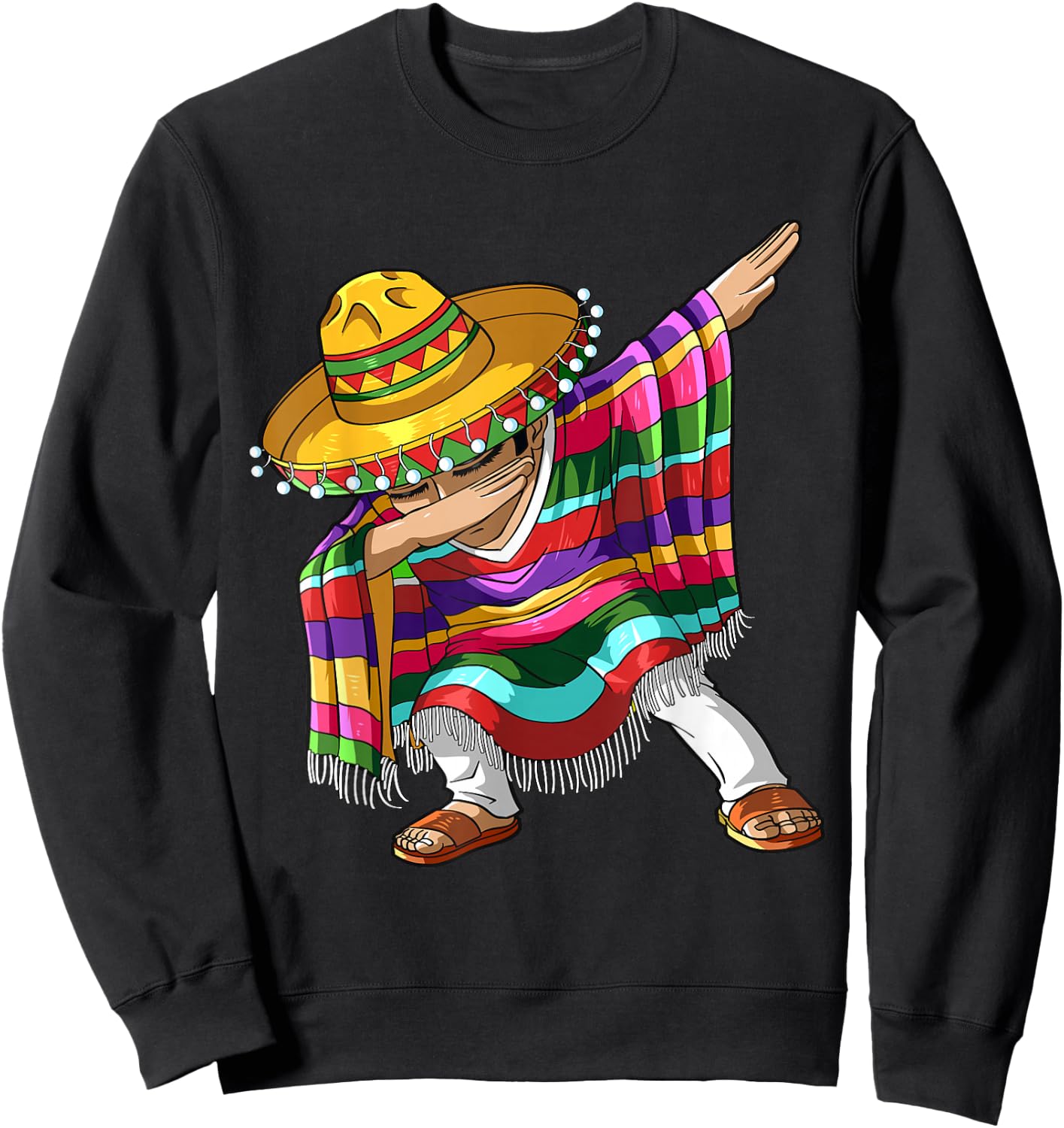 Dabbing Mexican Poncho Cinco de Mayo Boys Men Sombrero Dab Sweatshirt - Sweatshirt | Black