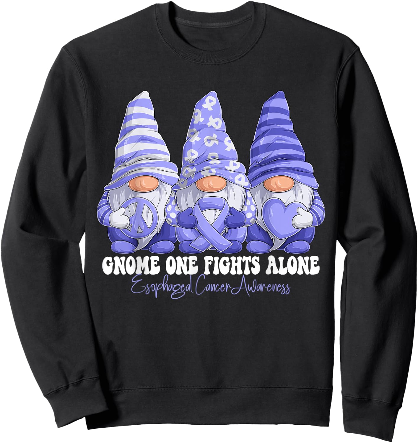 Esophageal Cancer Awareness Month Periwinkle Ribbon Gnomies Sweatshirt - Sweatshirt | Black