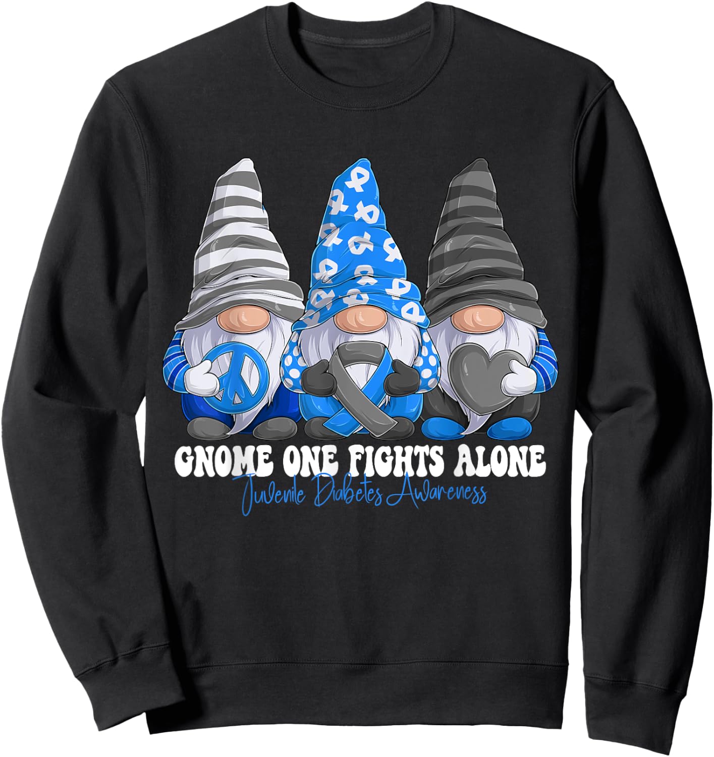 Funny Gnomies Juvenile Diabetes Awareness Month Ribbon Sweatshirt - Sweatshirt | Black