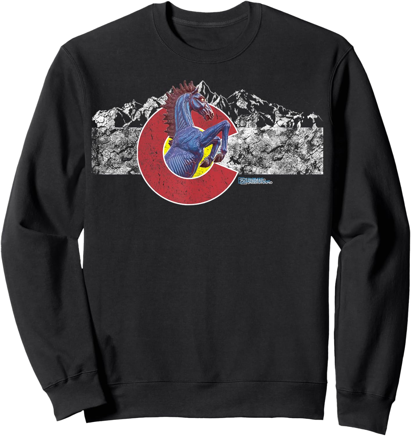Colorado Flag and Blucifer Demon Horse Sweatshirt - Sweatshirt | Black