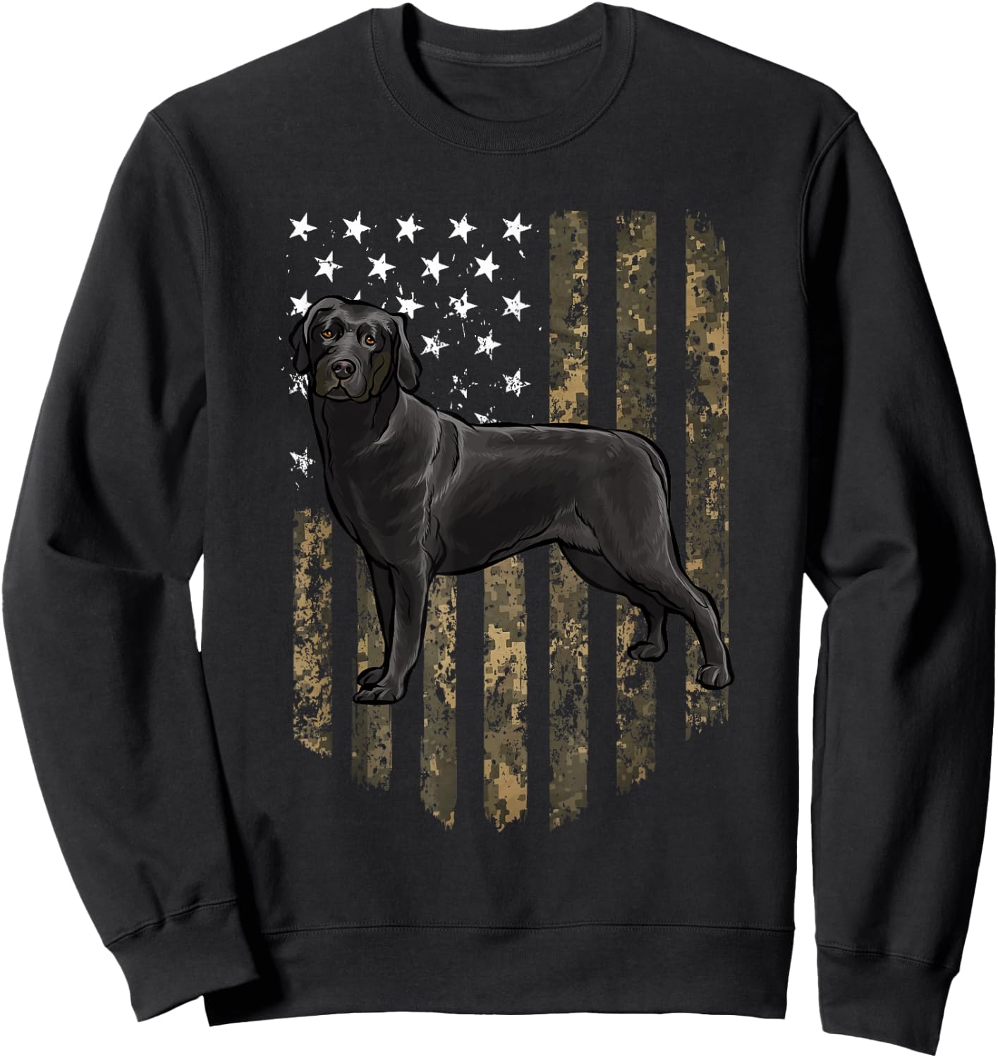 Camo American Flag Black Labrador Retriever 4th of July USA Sweatshirt - Sweatshirt | Black