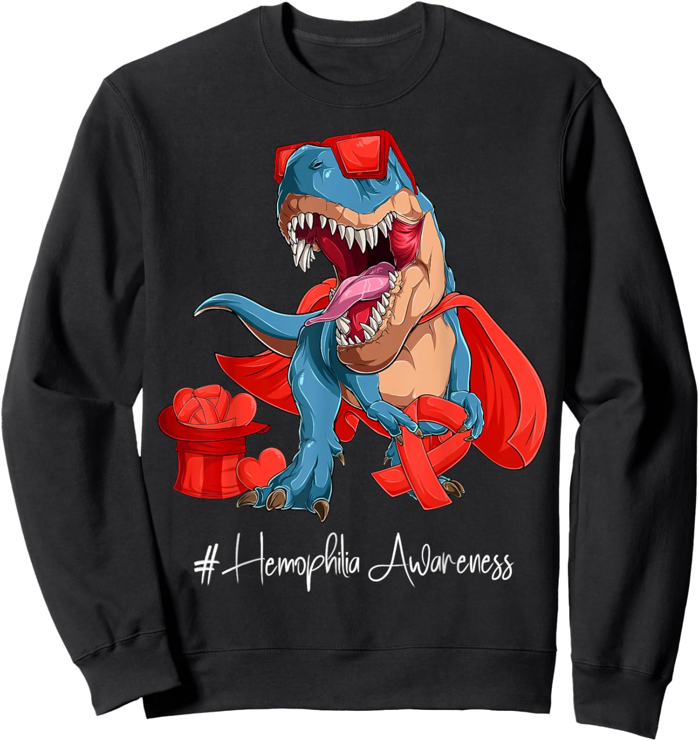 Hemophilia Awareness Month Red Ribbon Trex Sweatshirt - Sweatshirt | Black