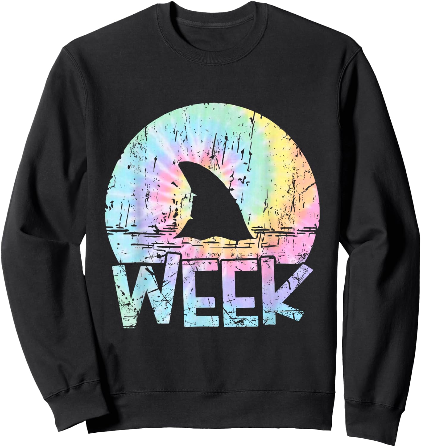 Retro Shark Fin Week 2025 Shark Lover Ocean Wildlife Tie Dye Sweatshirt - Sweatshirt | Black