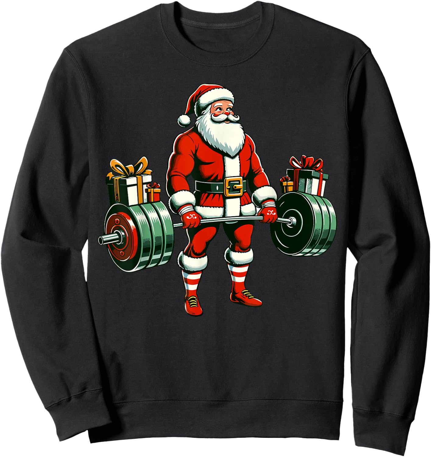 Funny santa Weightlifting christmas, santa deadlifting Sweatshirt - Sweatshirt | Black