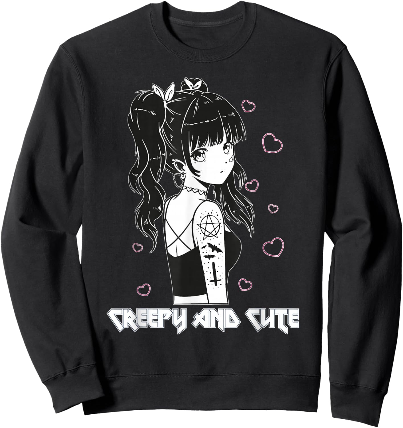 Creepy And Cute Emo Goth Girl Japanese Anime Sweatshirt - Sweatshirt | Black