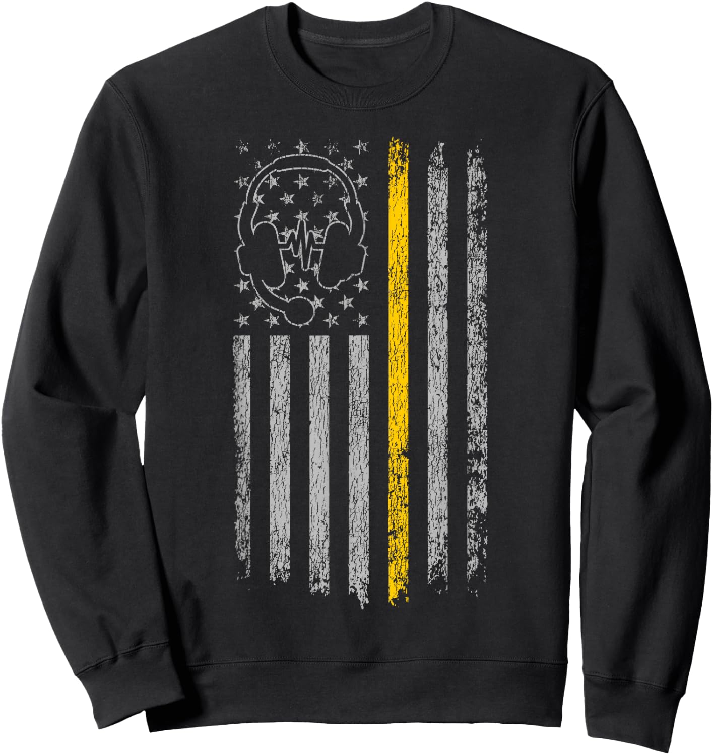 911 Police Dispatcher Job Appreciation HD0 911 Dispatcher Thin Gold Yellow Line American Flag Sweatshirt - Sweatshirt | Black