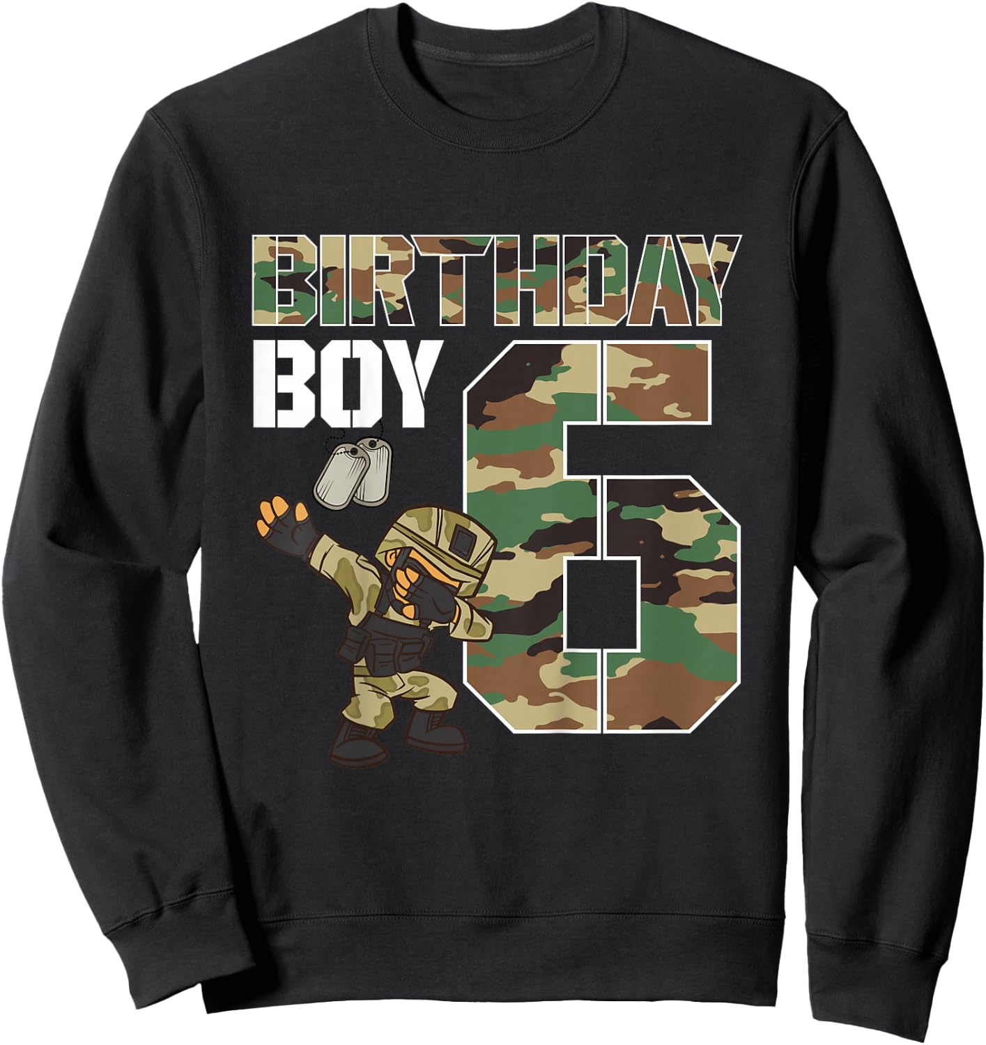 Kids 6 Year Old Boy Military Army 6th Birthday Boy Matching Sweatshirt - Sweatshirt | Black