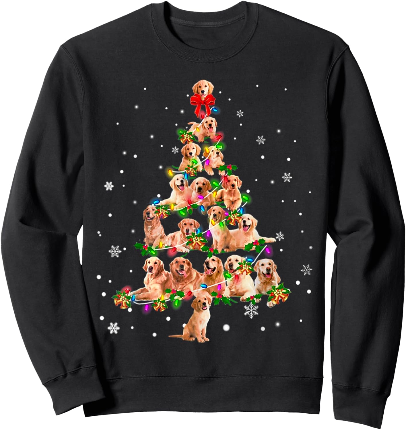 Cute Golden Retriever Dog Christmas Tree Gift Decor Xmas Men Women Kids Sweatshirt - Sweatshirt | Black
