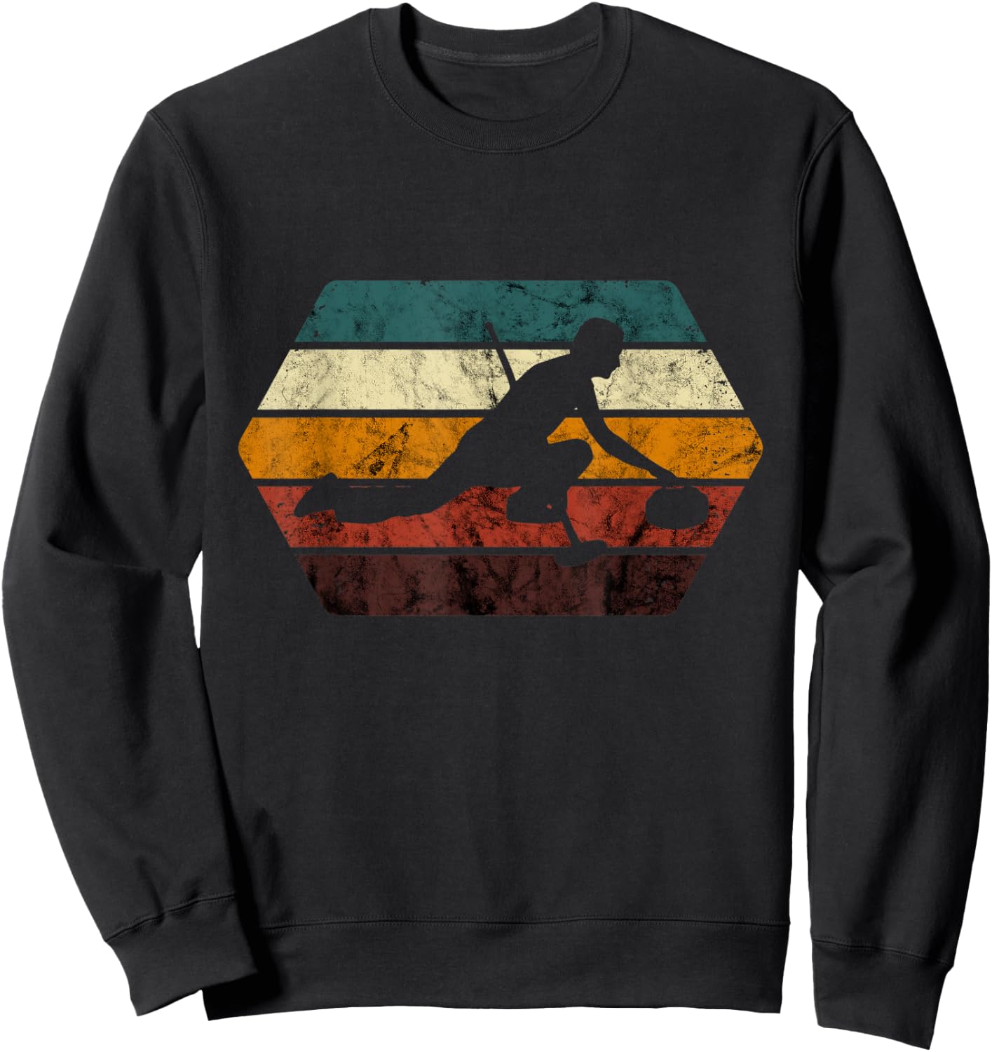 Retro Curling Player Curling Stone Winter Sport Curling Sweatshirt - Sweatshirt | Black