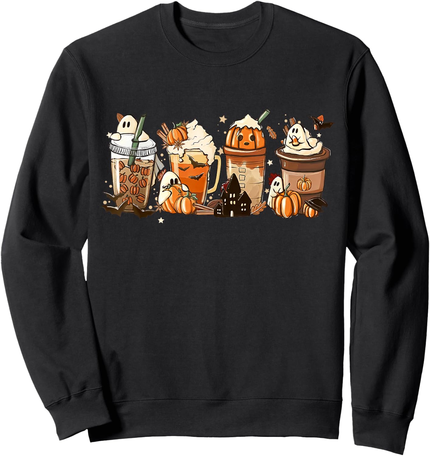Halloween Coffee Latte Cute Scary Boo Ghost Pumpkin Spice Sweatshirt - Sweatshirt | Black