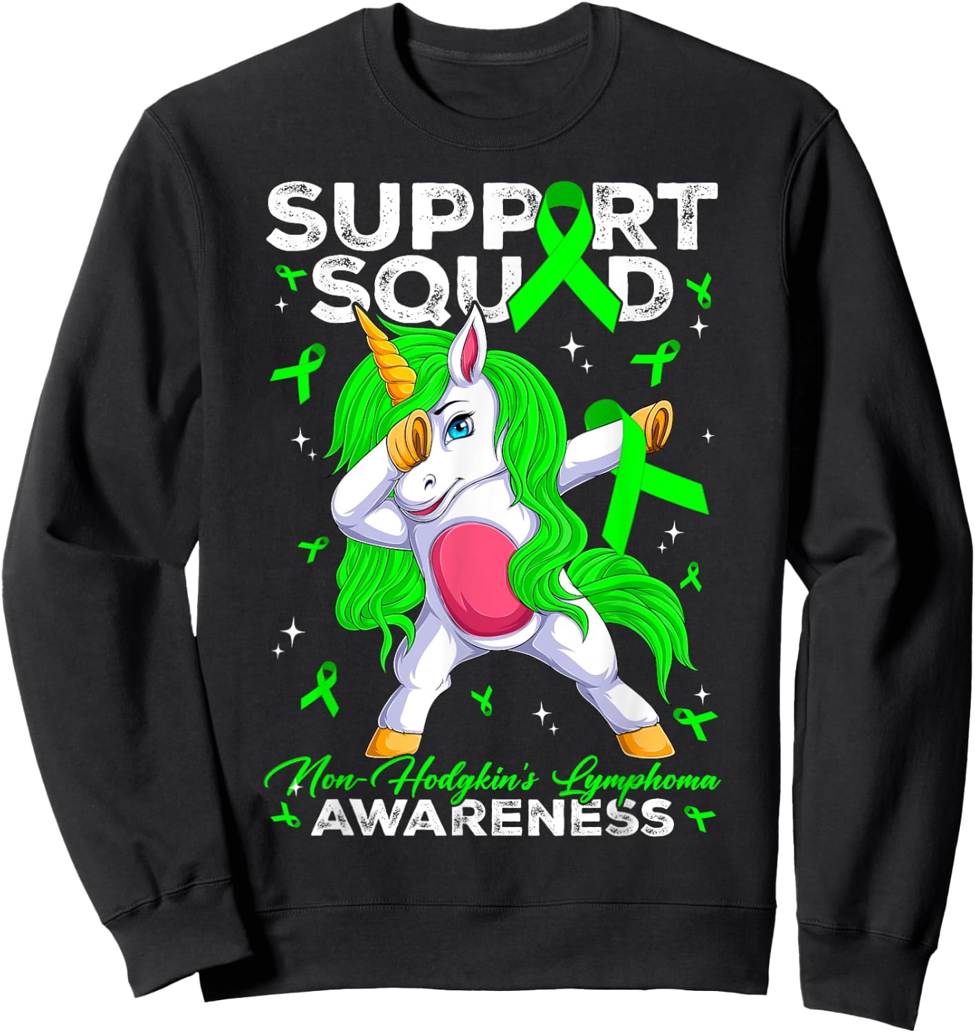 Support Squad Non-Hodgkin's Lymphoma Awareness Month Unicorn Sweatshirt - Sweatshirt | Black