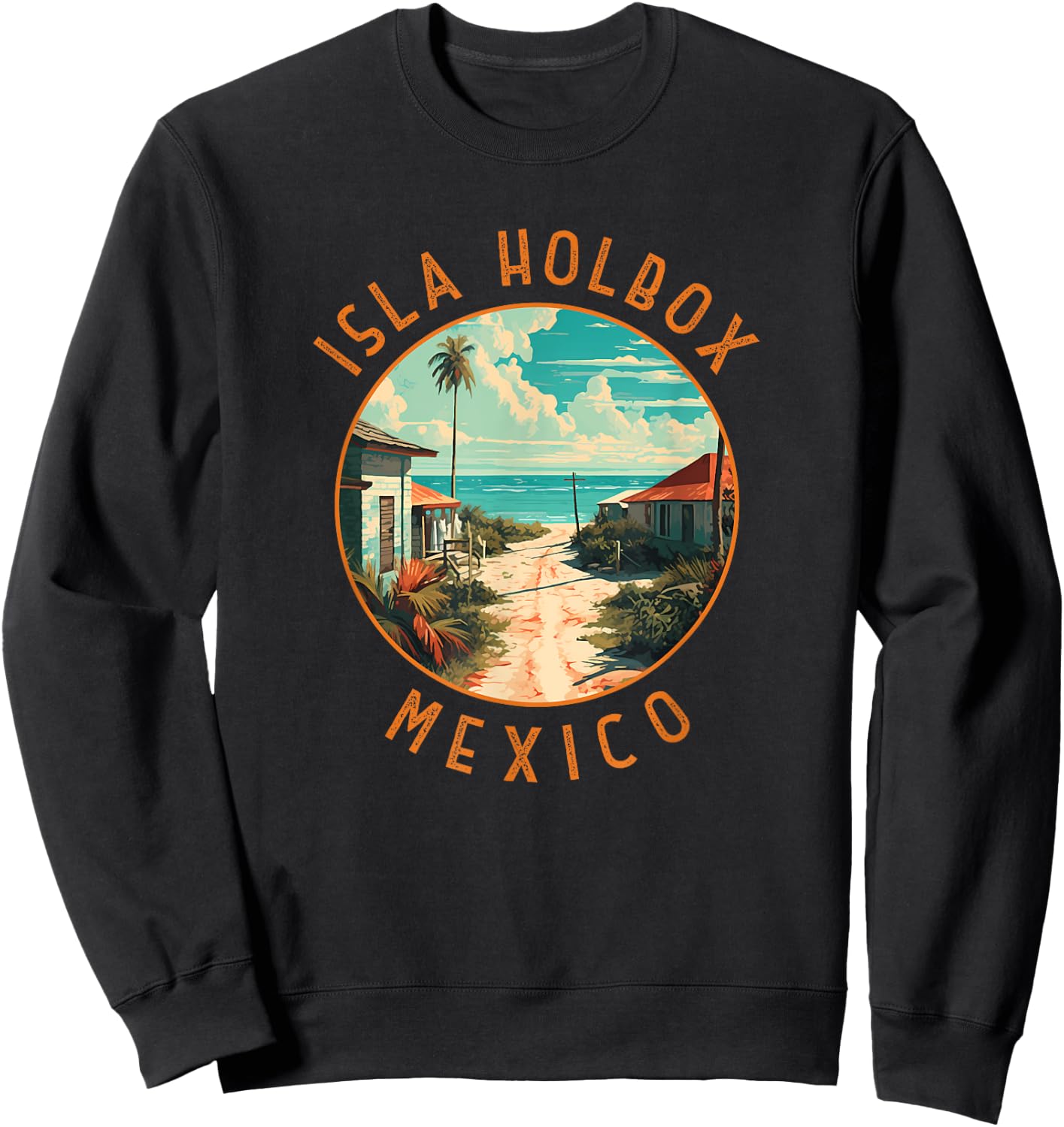 Isla Holbox Mexico Distressed Circle Sweatshirt - Sweatshirt | Black