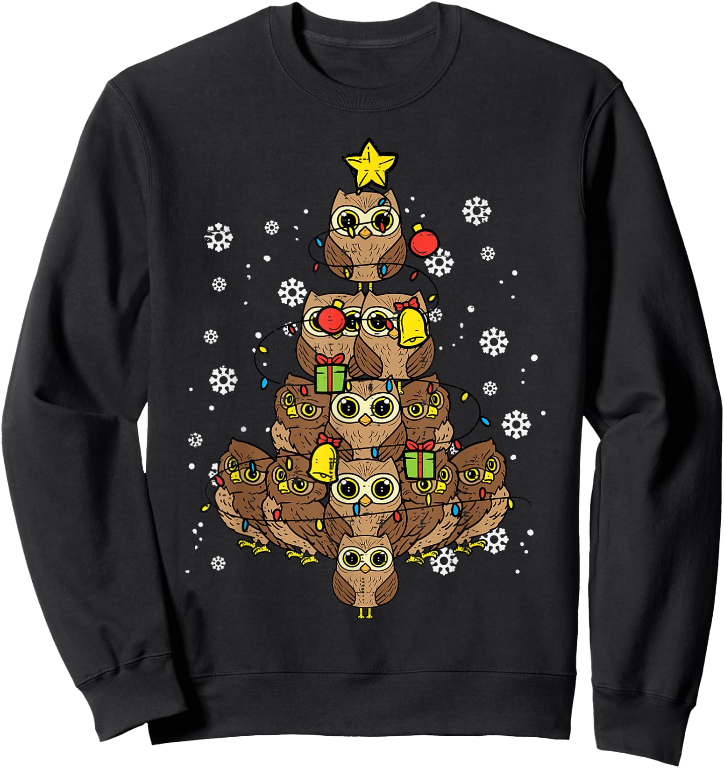 Owls Christmas Tree Cute Xmas Bird Animal Men Women Kids Sweatshirt - Sweatshirt | Black