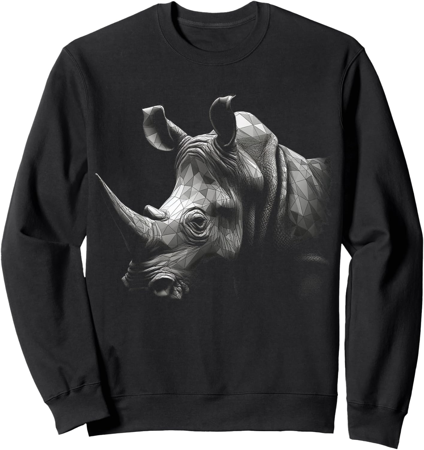 Rhino Lover Artwork | Polygon Animal Motif Rhino Sweatshirt - Sweatshirt | Black