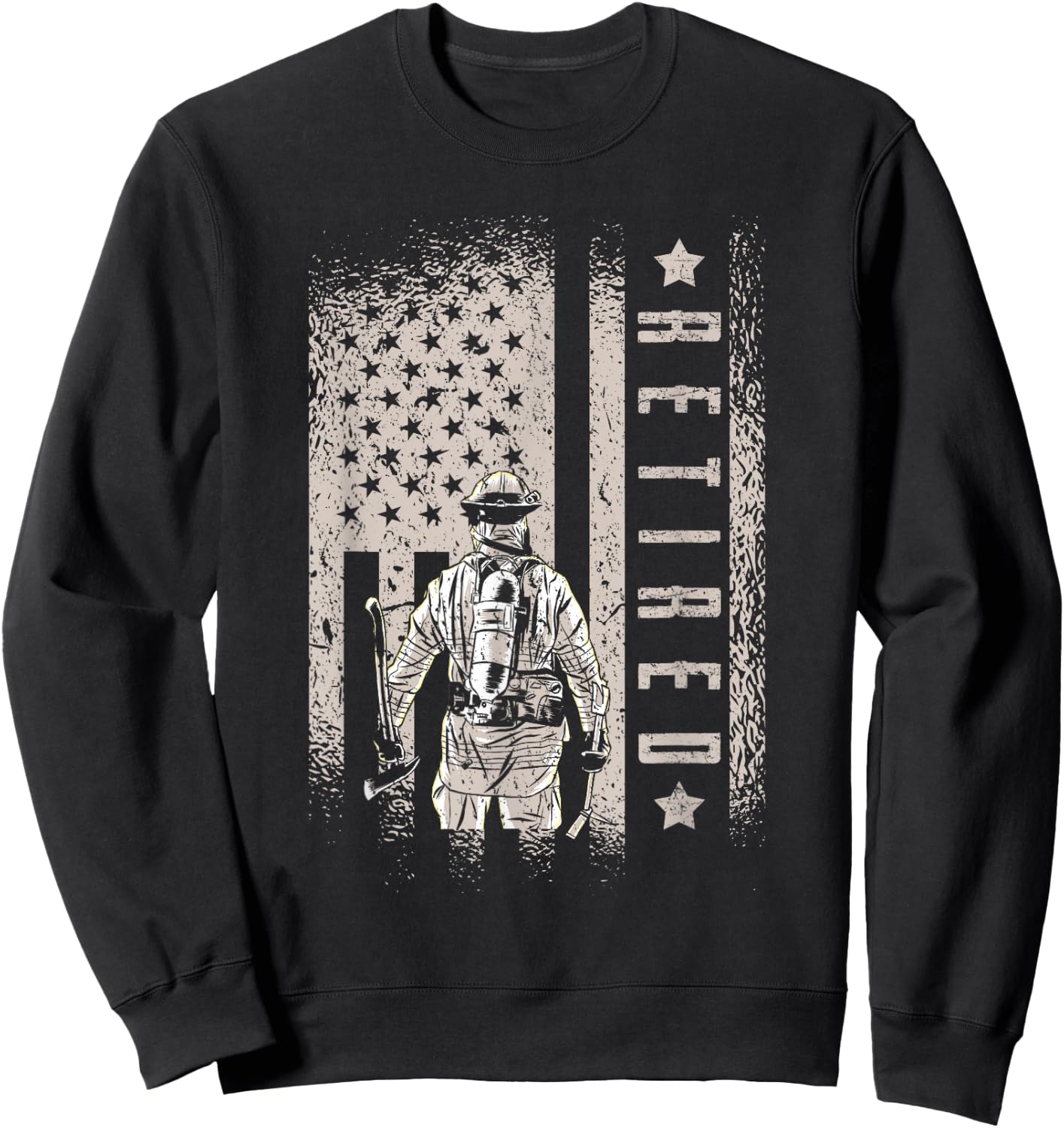 Retired Firefighter Fireman Axe American Flag Sweatshirt - Sweatshirt | Black