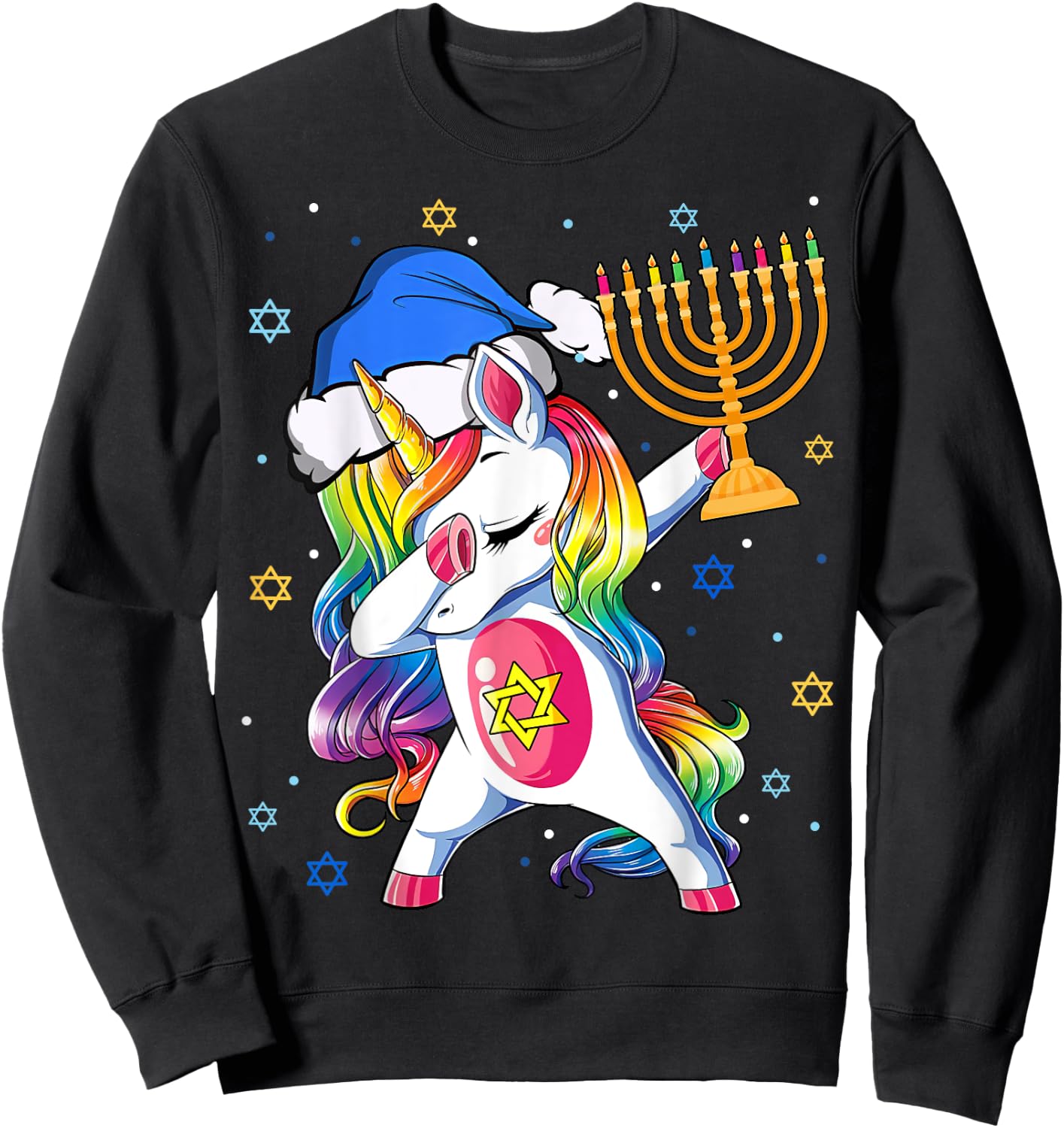 Jewnicorn Funny Hanukkah Unicorn Gift Girl Women Pajamas Sweatshirt - Sweatshirt | Black