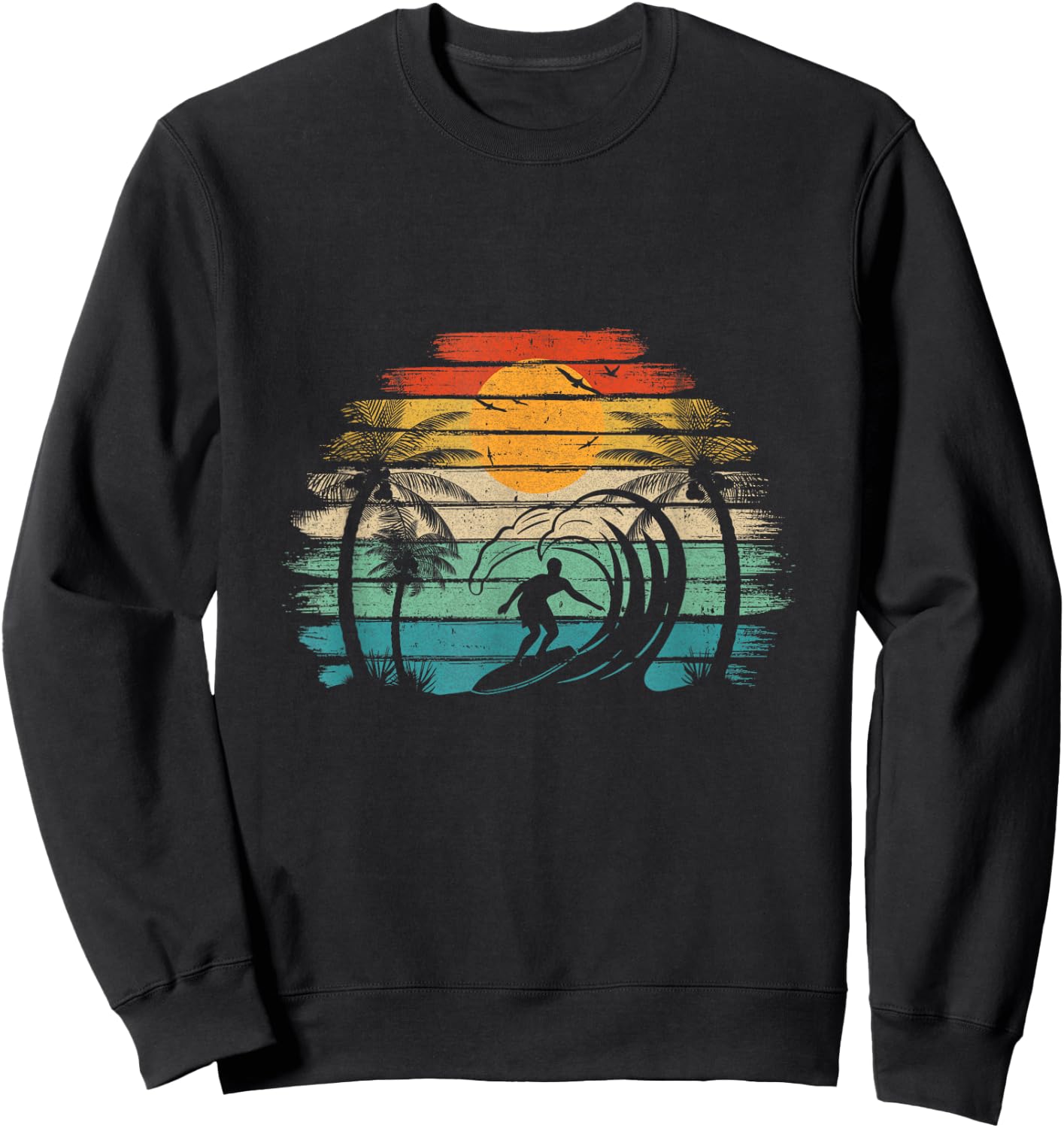 Retro Vintage Surfboard Surfing Surfboarder Wave Surfer Sweatshirt - Sweatshirt | Black