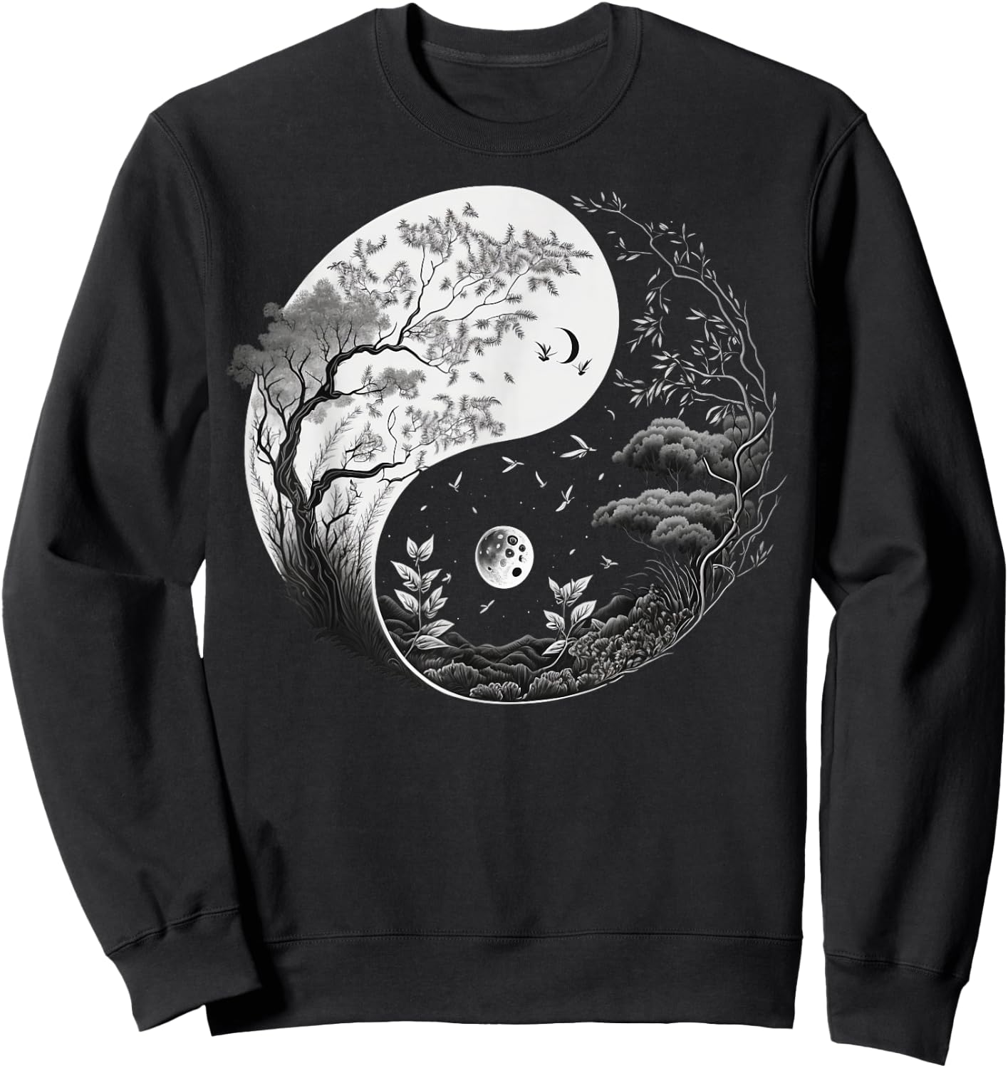 Black and White Taoism Yin Yang on Nature Taijitu Yin Yang Sweatshirt - Sweatshirt | Black