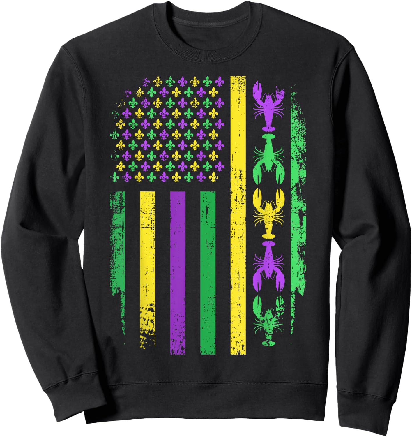 Mardi Gras US American flag with crawfish New Orleans Sweatshirt - Sweatshirt | Black
