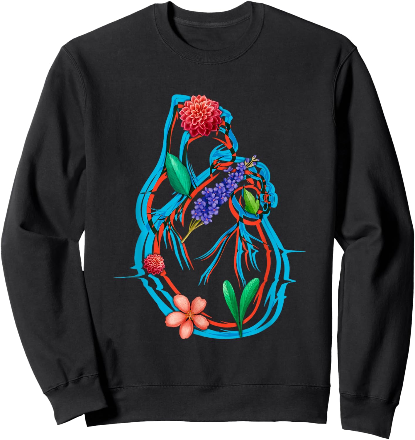 Anatomical Heart And Flowers Funny Men Women Cardiologist Sweatshirt - Sweatshirt | Black