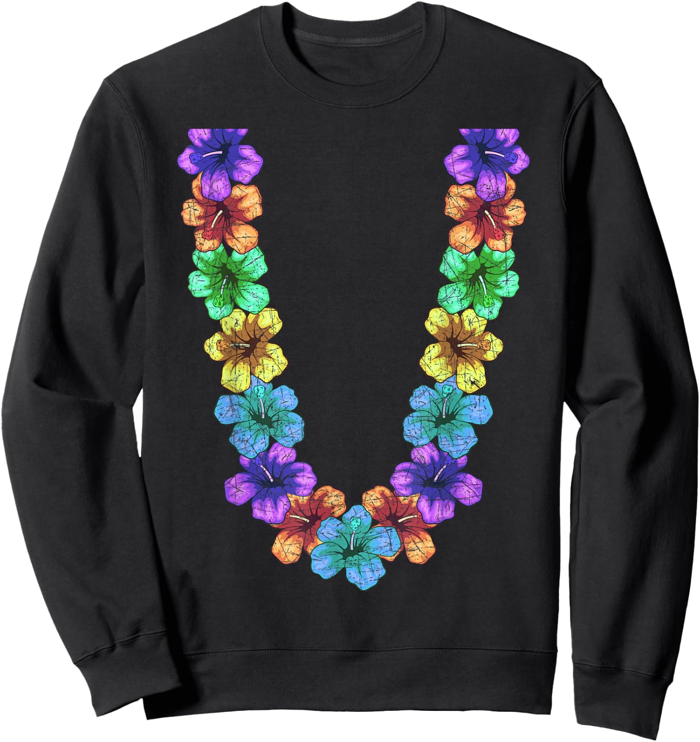 Colorful Flower Chain Tropical Summer Vacation Hawaii Lei Sweatshirt - Sweatshirt | Black