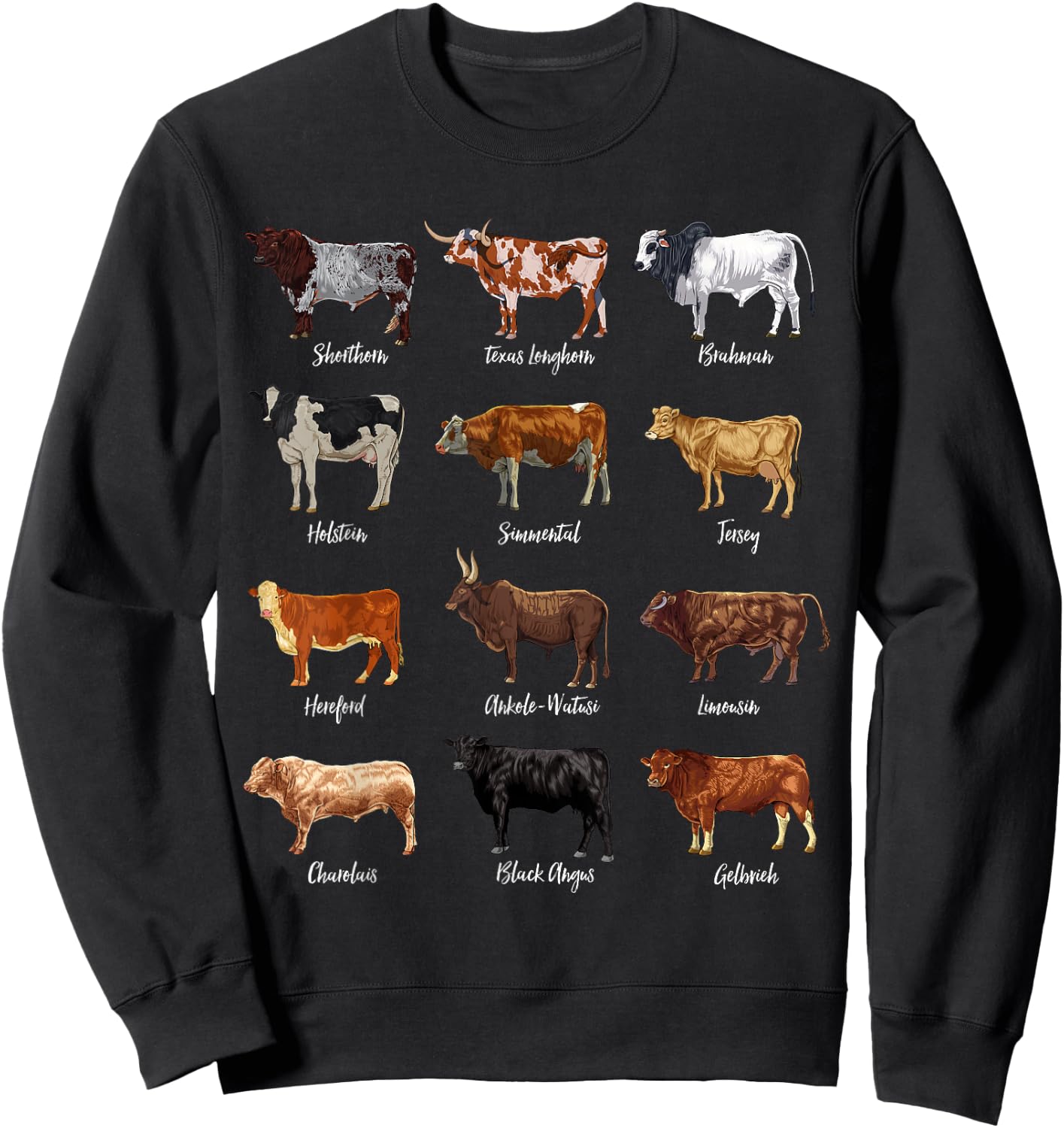 Cattle Drawings - Types of Cows Sweatshirt - Sweatshirt | Black