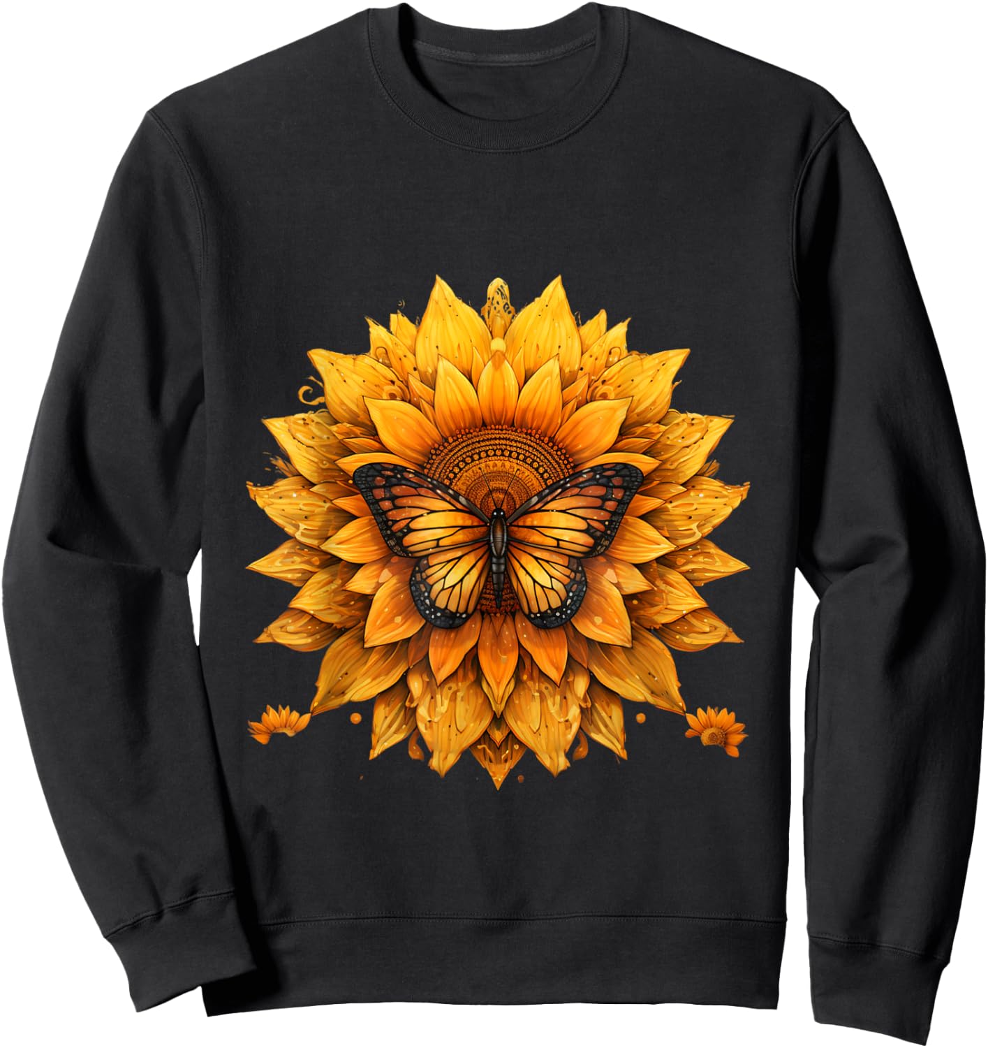 Sunflower butterfly floral vintage cool graphic Sweatshirt - Sweatshirt | Black