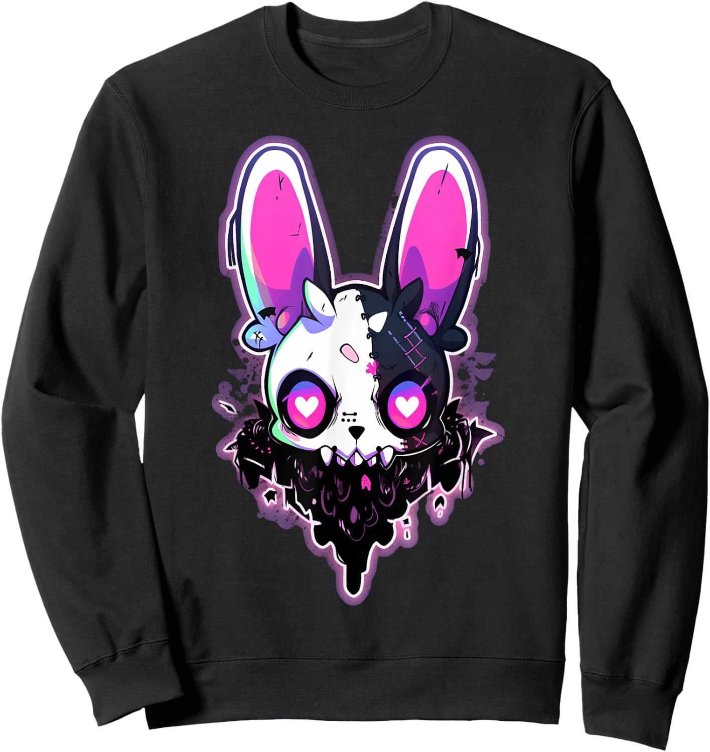 Kawaii Rabbit Cute Goth Bunny E-Girl Gothic Outfit Grunge Sweatshirt - Sweatshirt | Black