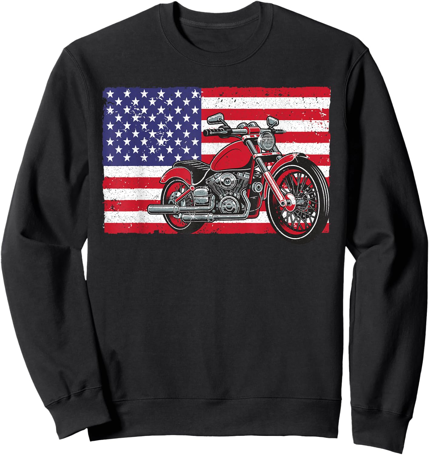 Cool Vintage Motorcycle Women American Flag Biker Sweatshirt - Sweatshirt | Black
