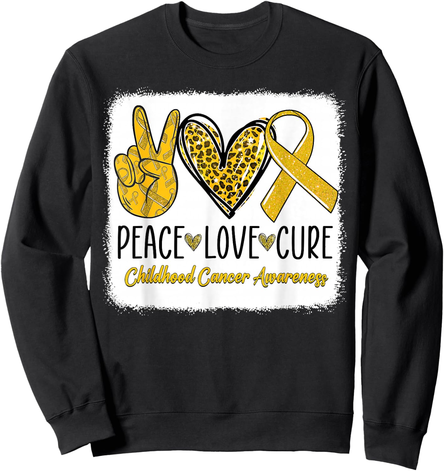 Peace Love Cure Childhood Cancer Awareness Gold Ribbon Sweatshirt - Sweatshirt | Black