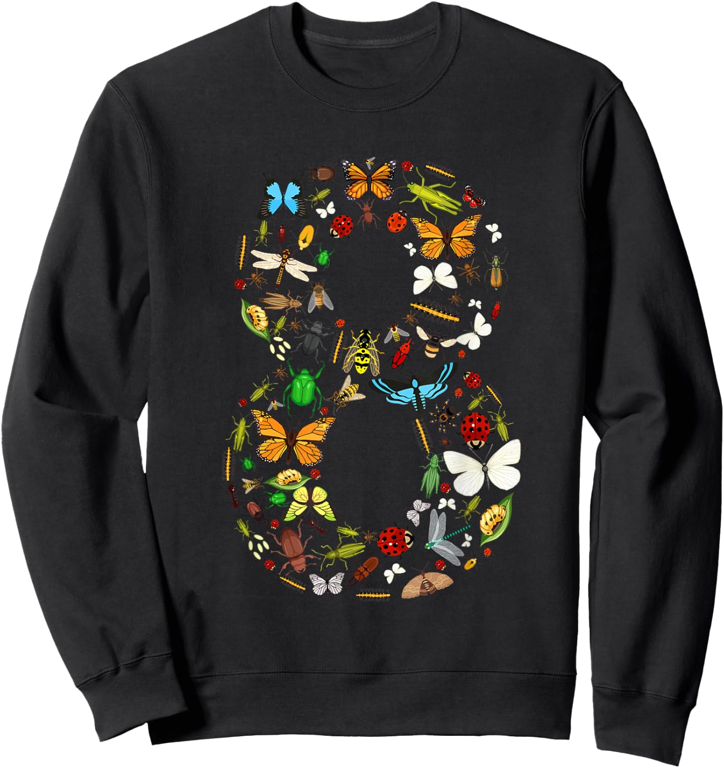 8 Years Old Eight Bug 8th Birthday Bugs Insects Boy Girl Sweatshirt - Sweatshirt | Black