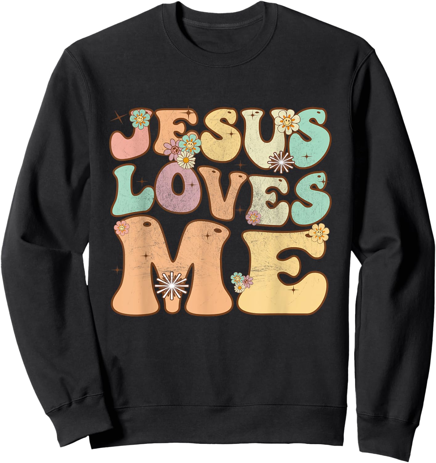 Groovy Jesus Loves Me Vintage Retro Christian Sweatshirt - Sweatshirt | Black