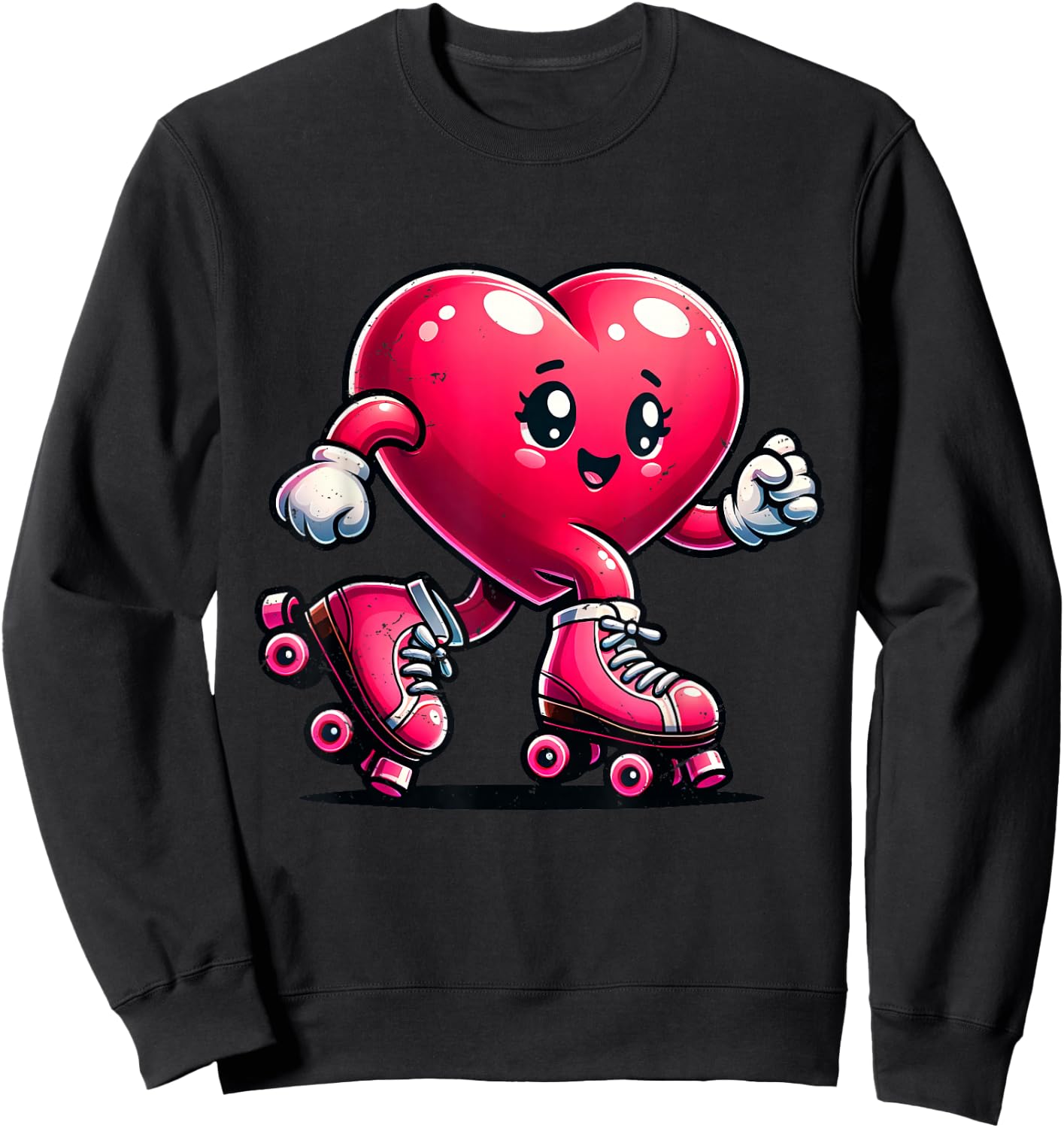 Roller Skate Valentines Day Heart Lover Girls Women Skating Sweatshirt - Sweatshirt | Black