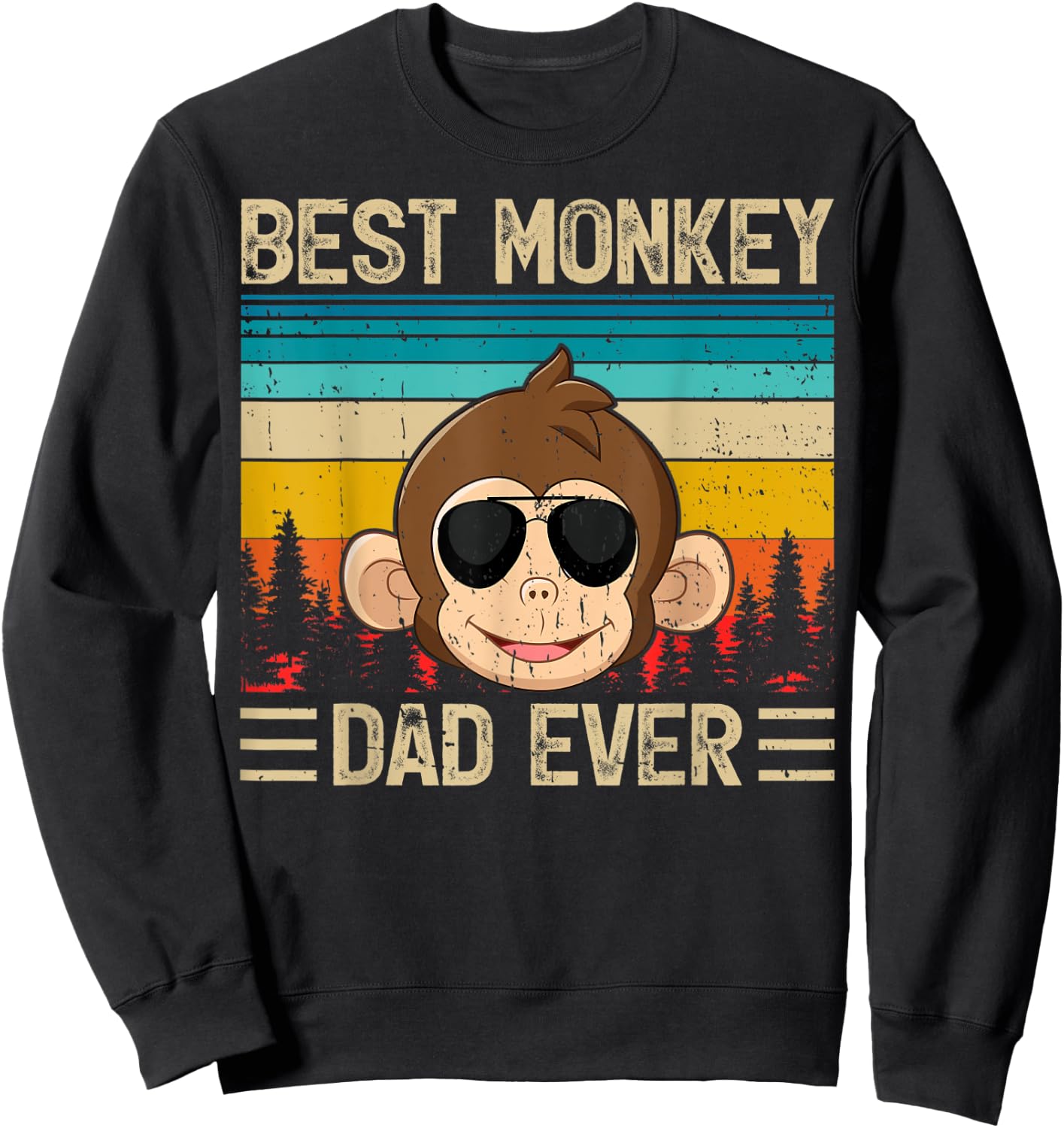 Monkey Vintage Funny Best Monkey Dad Ever Father's Day Sweatshirt - Sweatshirt | Black