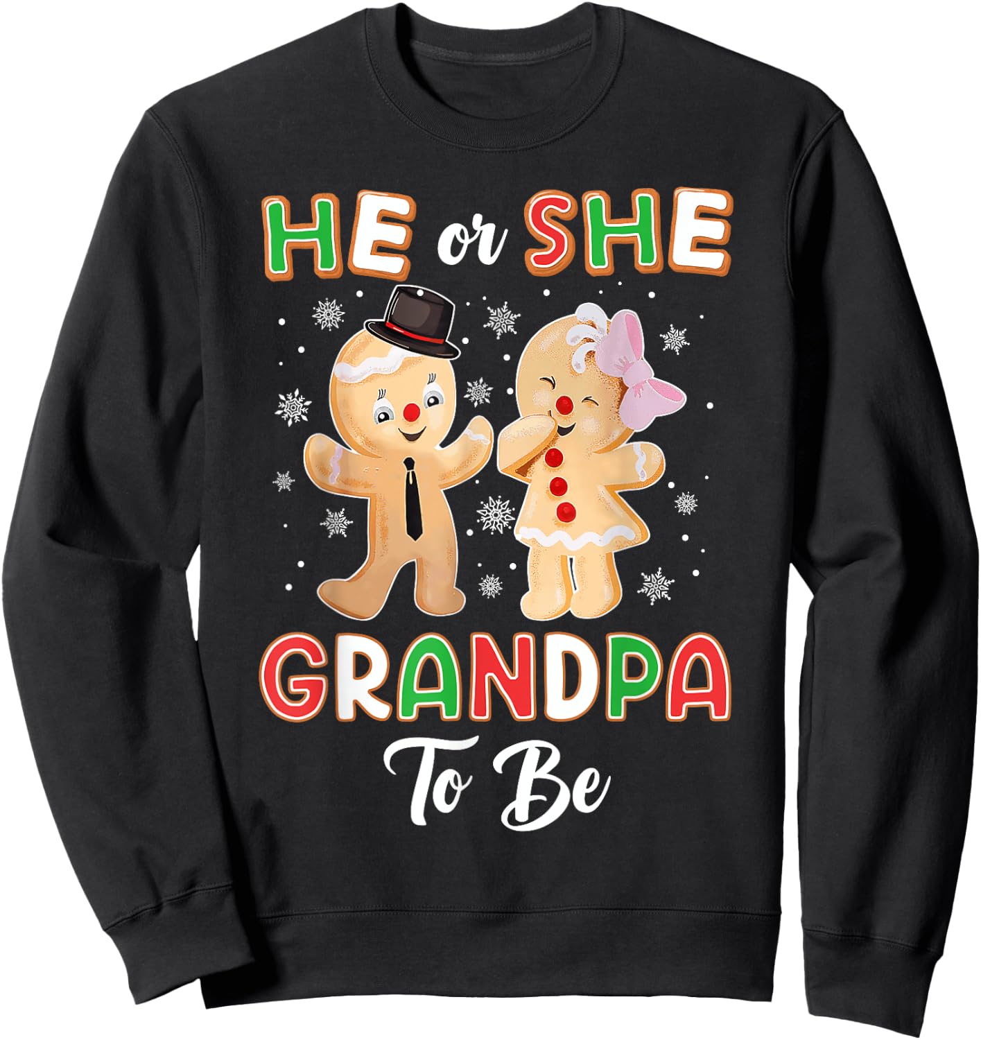 Gingerbread He or She Grandpa To Be Christmas Gender Reveal Sweatshirt - Sweatshirt | Black