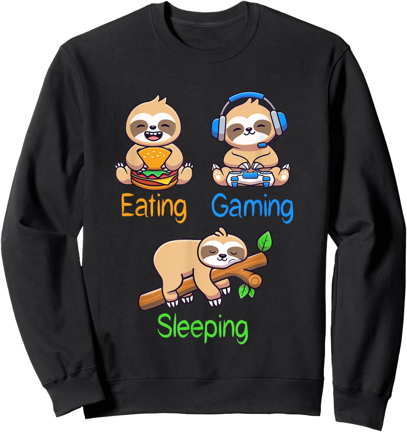 Eating Gaming Sleeping Gamer Sloth Men Kids Sweatshirt - Sweatshirt | Black