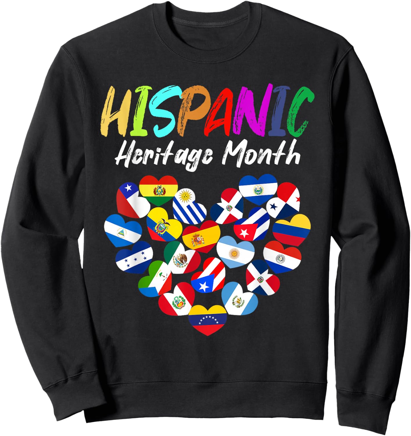 Hispanic Heritage Month All Countries Heart flags kids boys Sweatshirt - Sweatshirt | Black