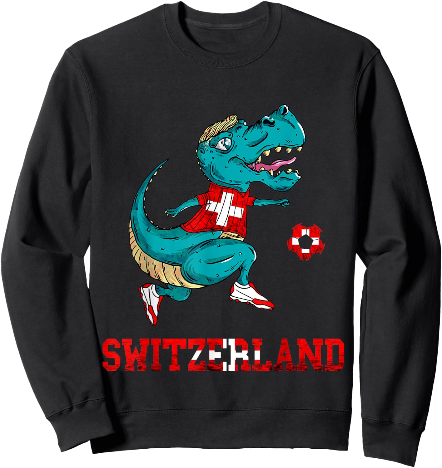Swiss Football Team T-Rex Swiss Roots Switzerland Swiss Flag Sweatshirt - Sweatshirt | Black
