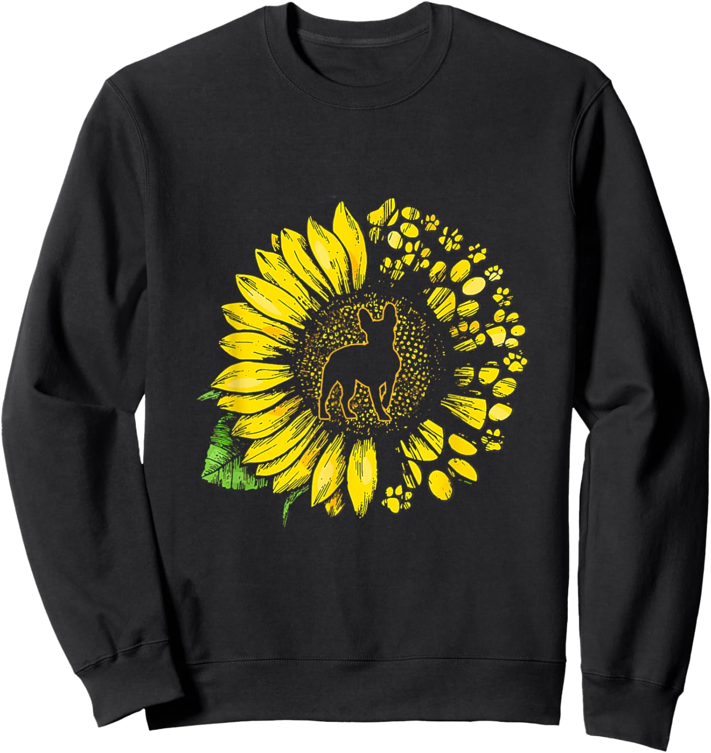 French Bulldog Sunflower With Paws Cute Dog Lover Sweatshirt - Sweatshirt | Black