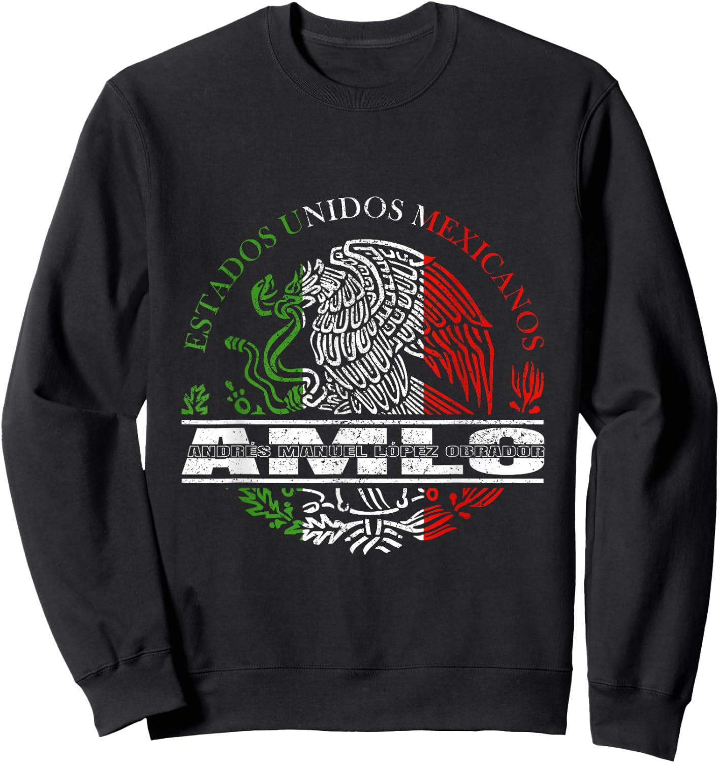 AMLO Aguila Mexicana Tricolor Mexican Eagle Sweatshirt - Sweatshirt | Black
