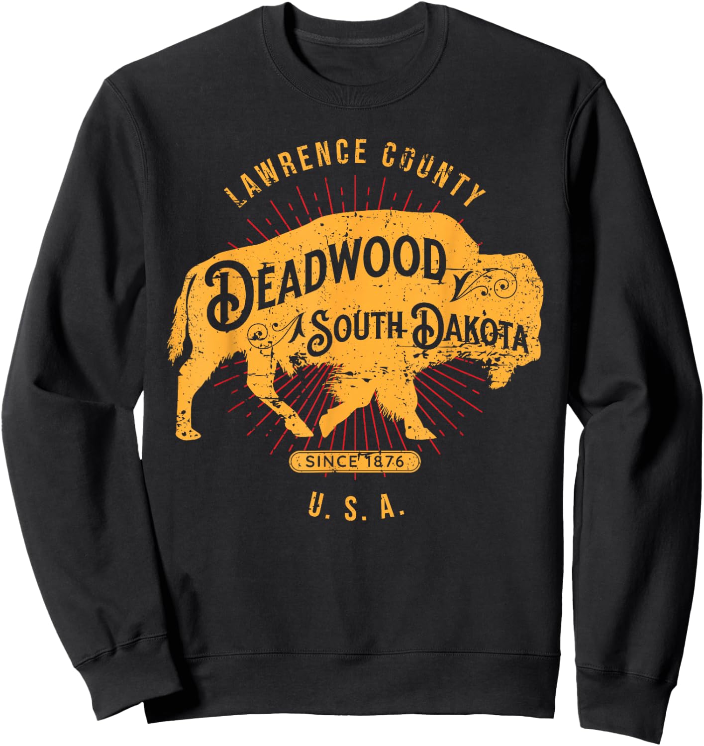 Deadwood South Dakota USA Distressed Bison Design Souvenir Sweatshirt - Sweatshirt | Black