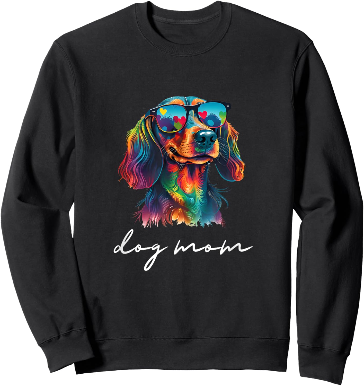 Cute Colorful Long-Haired Longhair Dachshund Mom Women Sweatshirt - Sweatshirt | Black