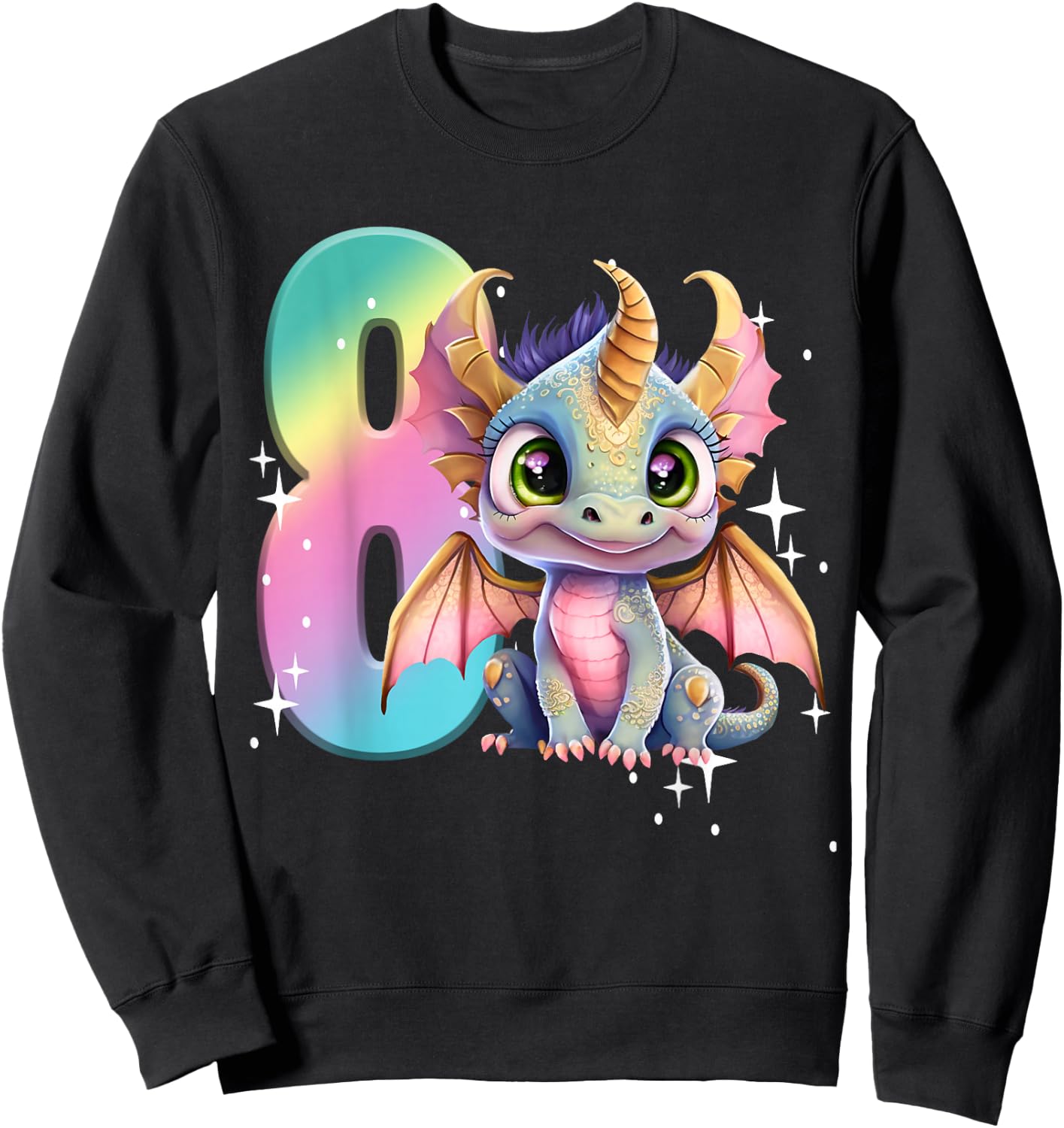 8th Birthday Shirt Dragon Party Rainbow Girl Dragon Eight 8 Sweatshirt - Sweatshirt | Black