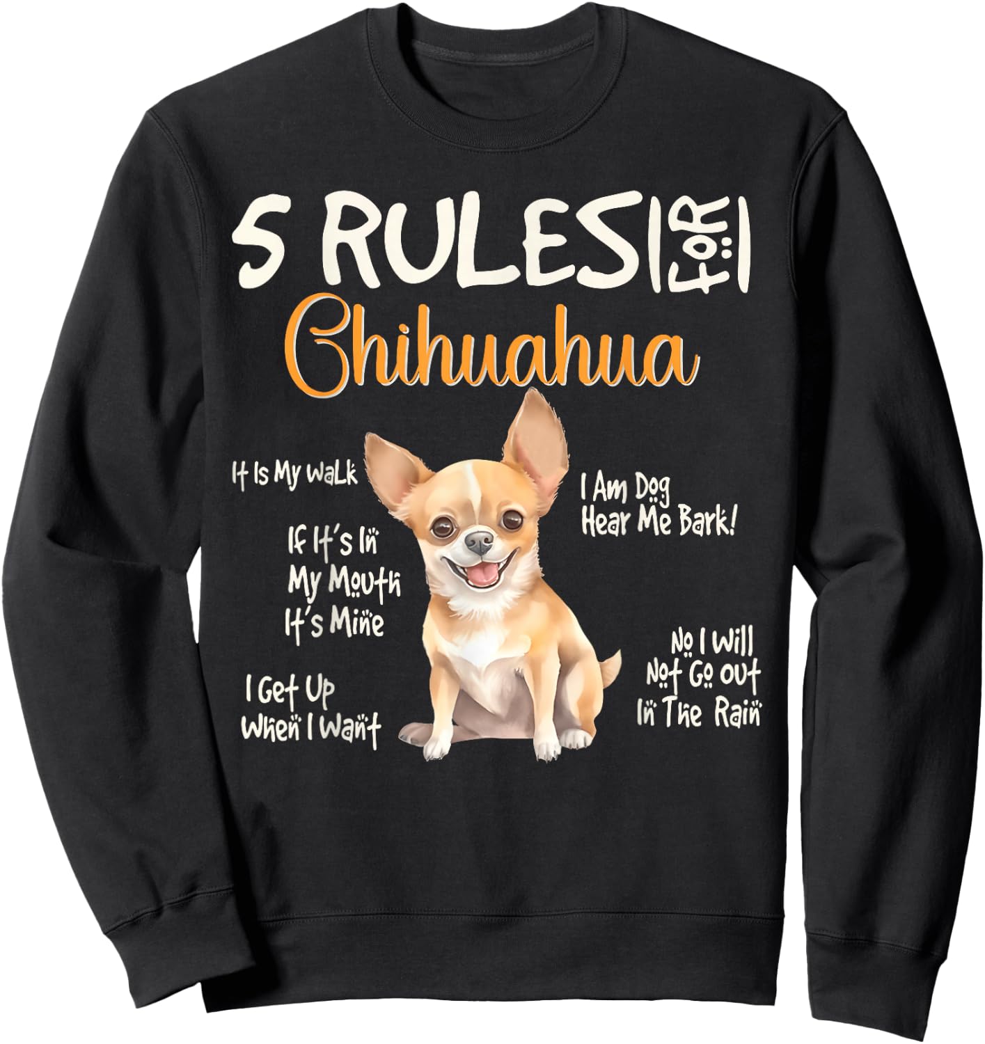 5 Funny Rules for Chihuahua Cute Dog Lovers Chihuahuas Owner Sweatshirt - Sweatshirt | Black