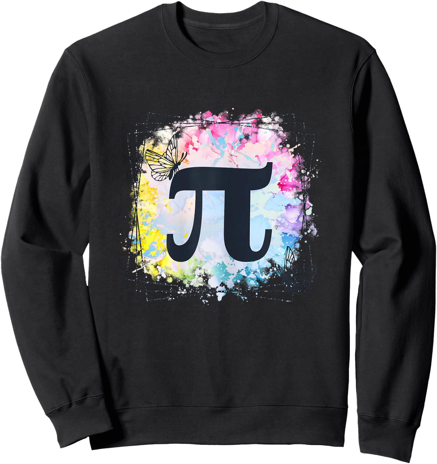 Pi Day Girly Rainbow Butterfly Colorful Geometry Math Sweatshirt - Sweatshirt | Black
