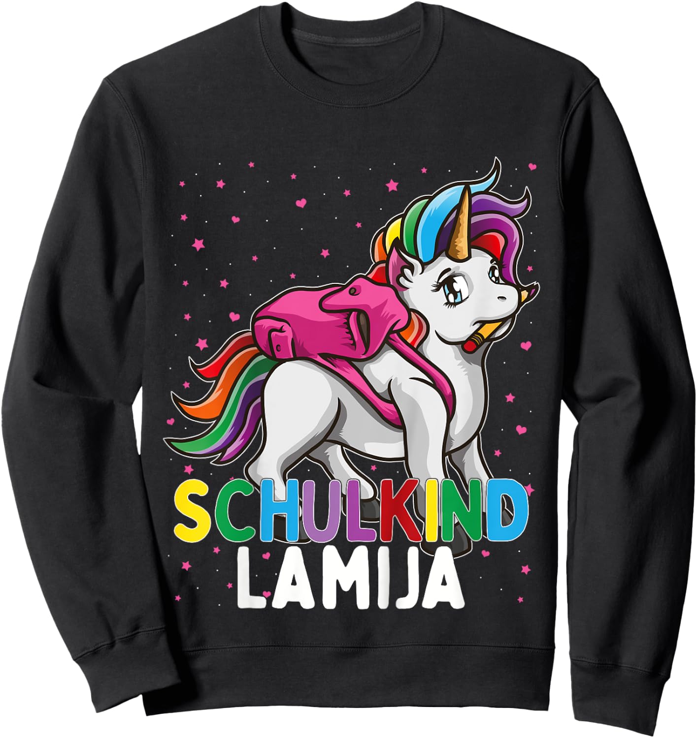 Kids School Child Unicorn Lamija First Name Girls Sweatshirt - Sweatshirt | Black