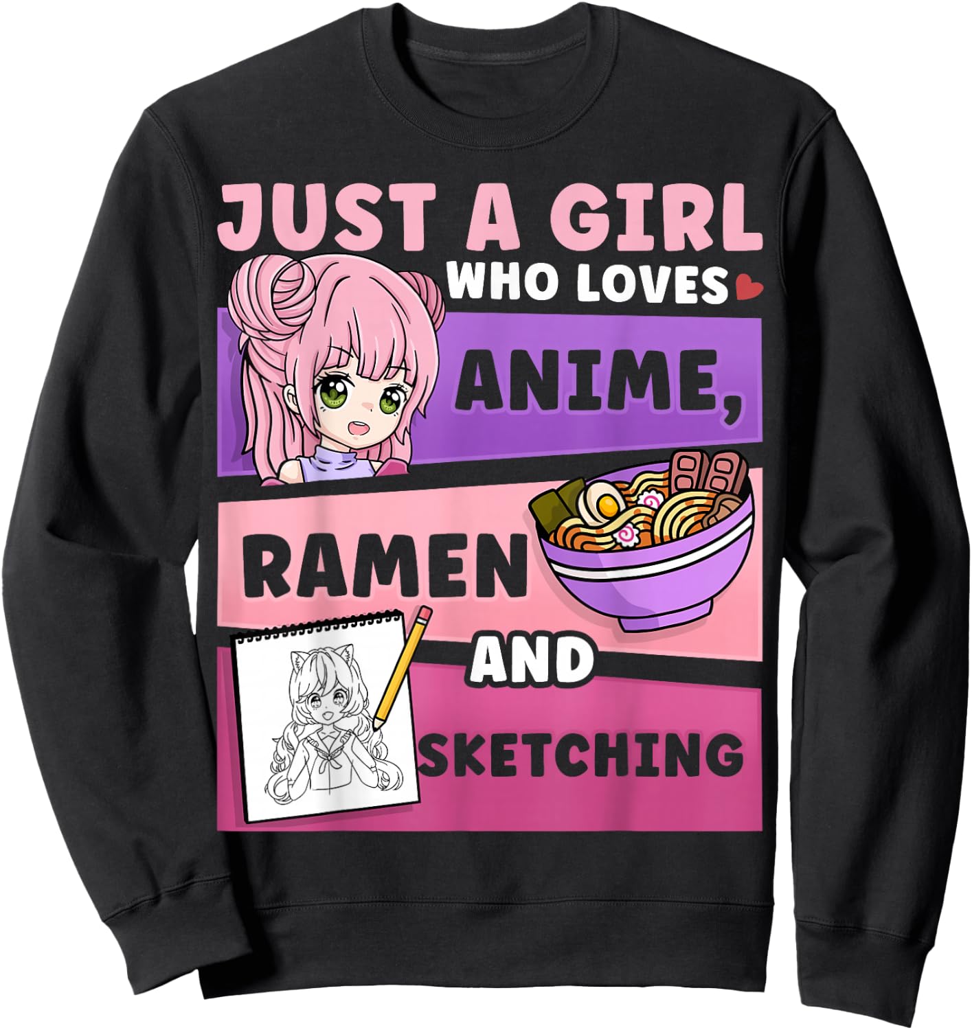 Anime Just a Girl Who Loves Anime Ramen and Sketching Small Sweatshirt - Sweatshirt | Black